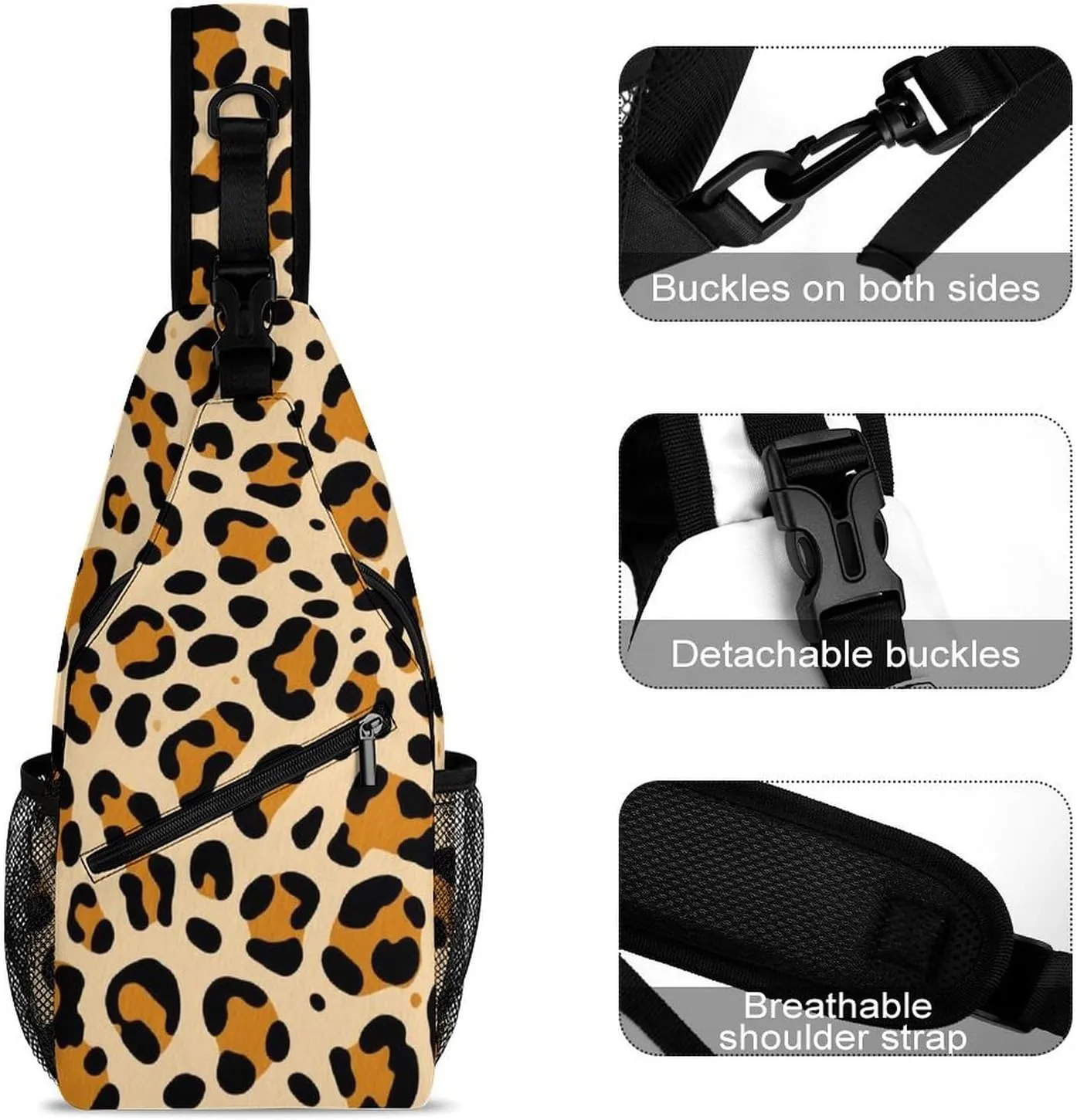 Supdreamc Sling Backpack for Women Men Multipurpose Anti-Theft Gym Crossbody Sack Satchel Outdoor Hiking Bag Tool Backpack, Cool Cheetah Leopard Art Crossbody Daypacks Chest Packs