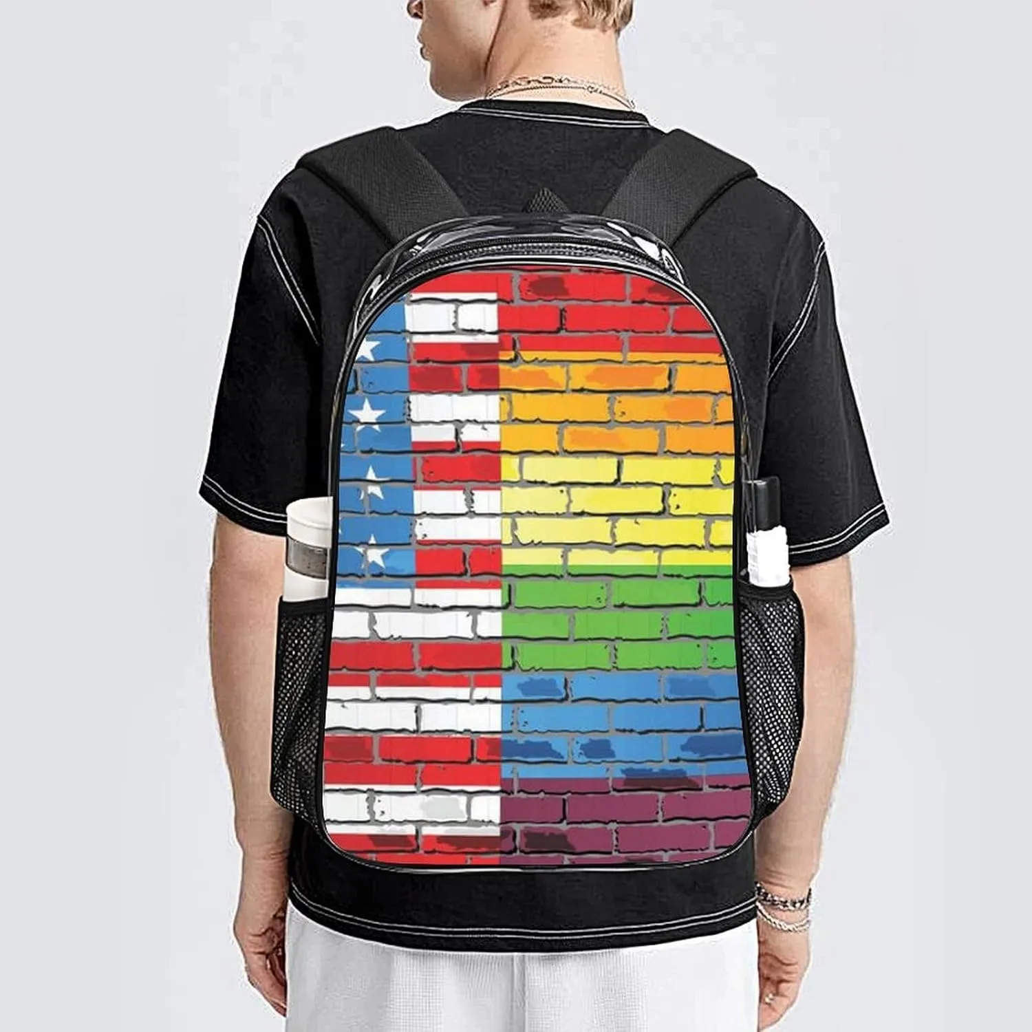 Supdreamc Transparent Daypack Backpack for Trekking Picnic Walking Cycling - Large Capacity Anti-Theft Multipurpose Shoulder Bag, Us Rainbow Love Lgbt Pride Wall Art American Flag Casual Daypack