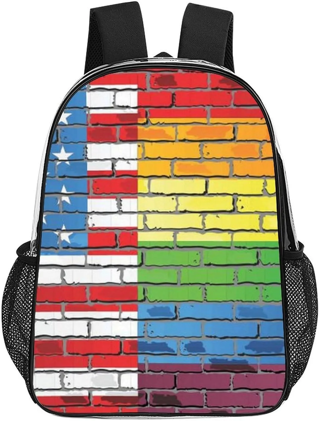 Supdreamc Transparent Daypack Backpack for Trekking Picnic Walking Cycling - Large Capacity Anti-Theft Multipurpose Shoulder Bag, Us Rainbow Love Lgbt Pride Wall Art American Flag Casual Daypack