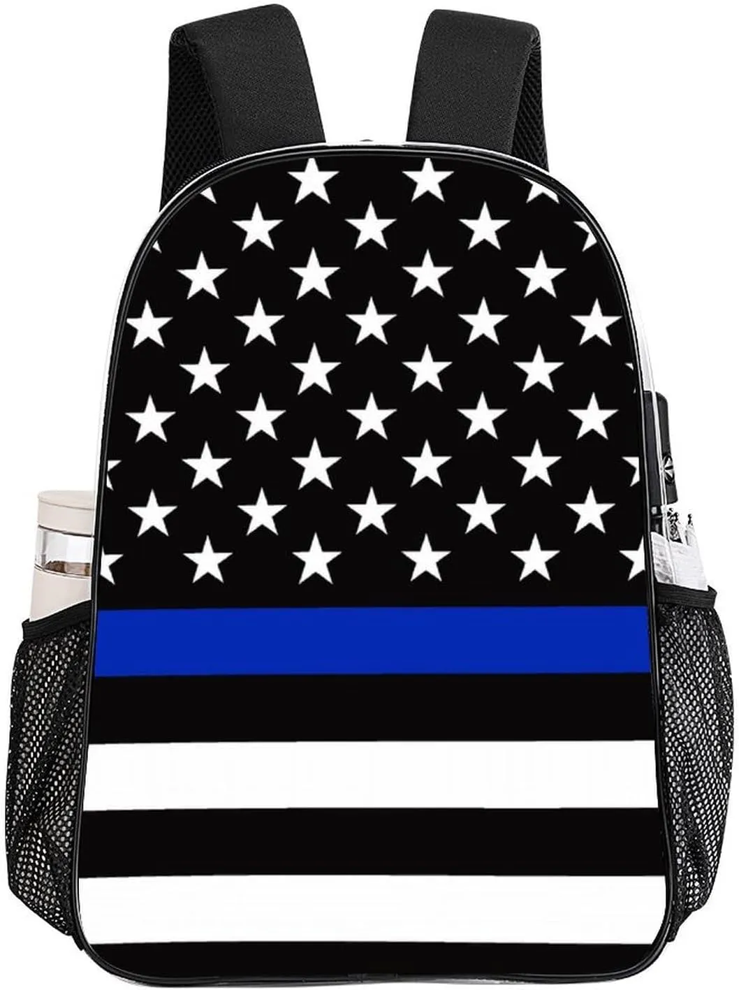 Supdreamc Transparent Daypack for Hiking Work Running - Big Capacity Anti-Theft Multipurpose Shoulder Bag, American Blue Line Flag Pattern Black Travel and Sport Backpack Rucksack