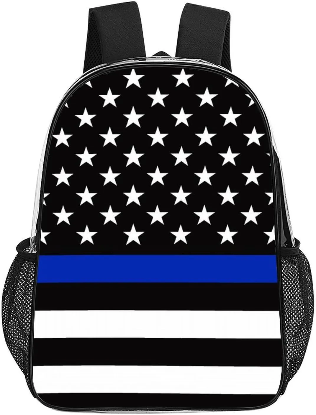 Supdreamc Transparent Daypack for Hiking Work Running - Big Capacity Anti-Theft Multipurpose Shoulder Bag, American Blue Line Flag Pattern Black Travel and Sport Backpack Rucksack