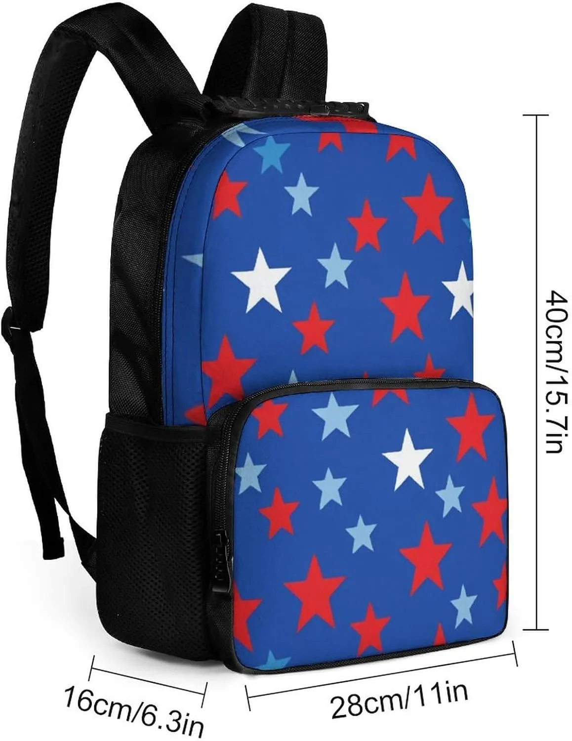 Supdreamc Women Men Polyester American Flag Stars Inspired Patriotic Design Casual Daypack Large Capacity Bookbag With Side Pockets for Sports Picnic Walking Cycling