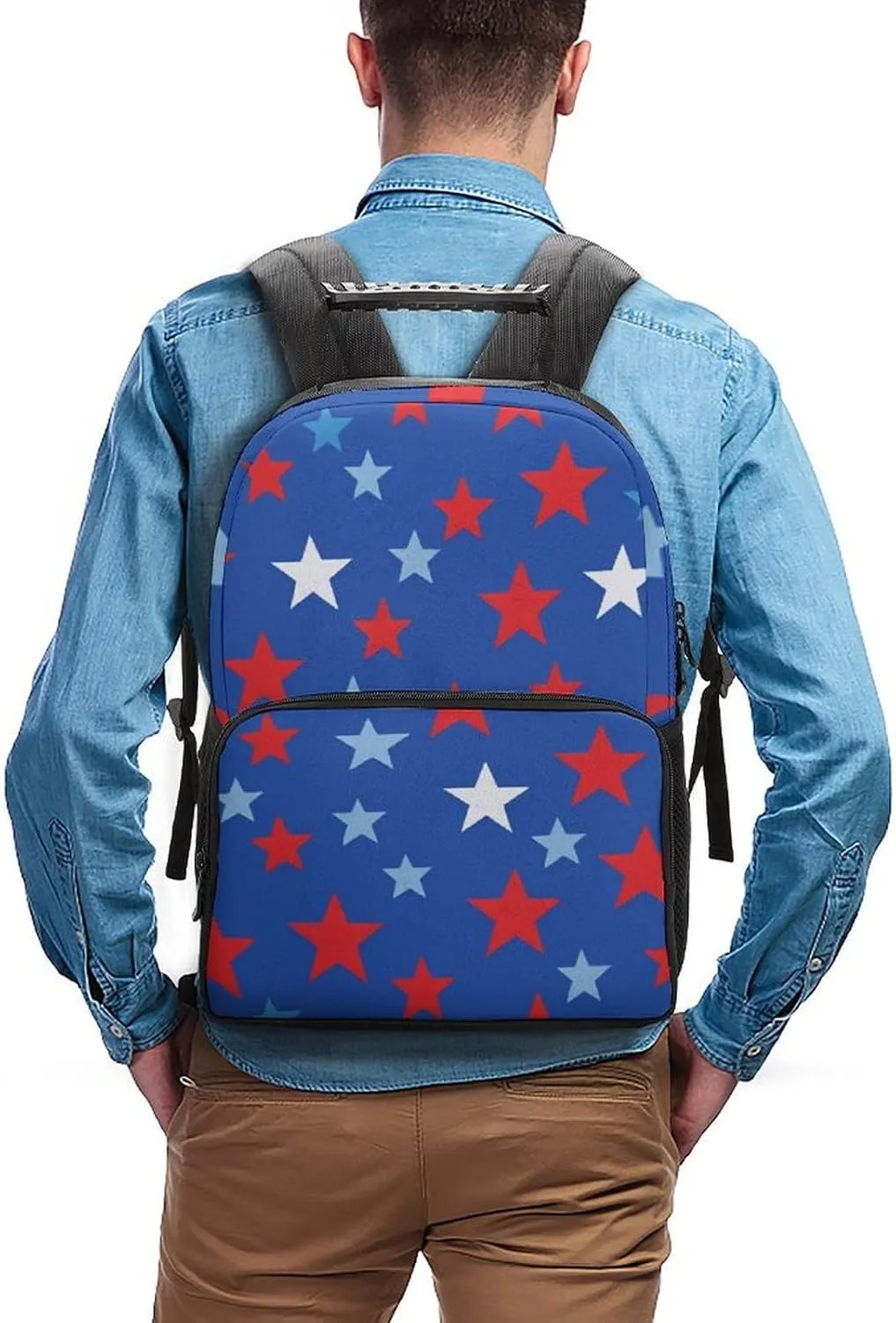 Supdreamc Women Men Polyester American Flag Stars Inspired Patriotic Design Casual Daypack Large Capacity Bookbag With Side Pockets for Sports Picnic Walking Cycling