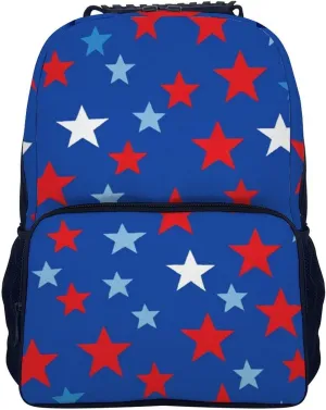 Supdreamc Women Men Polyester American Flag Stars Inspired Patriotic Design Casual Daypack Large Capacity Bookbag With Side Pockets for Sports Picnic Walking Cycling