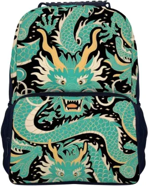 Supdreamc Women Men Polyester Chinese Dragons Art Casual Daypack Large Capacity Bookbag With Side Pockets for Sports Picnic Walking Cycling