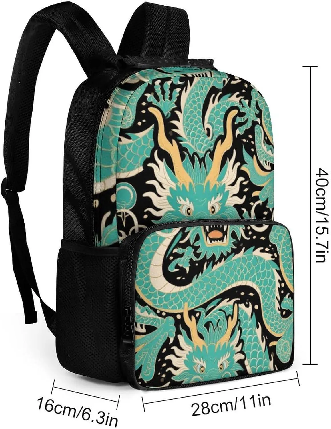 Supdreamc Women Men Polyester Chinese Dragons Art Casual Daypack Large Capacity Bookbag With Side Pockets for Sports Picnic Walking Cycling