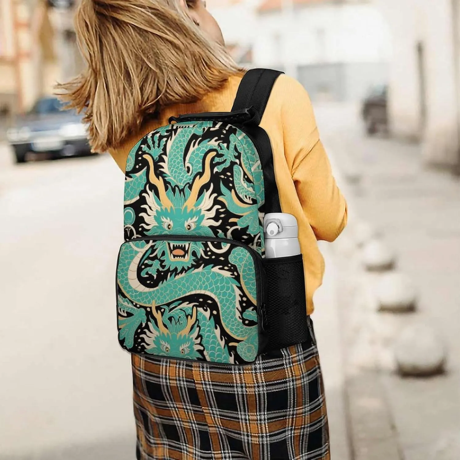 Supdreamc Women Men Polyester Chinese Dragons Art Casual Daypack Large Capacity Bookbag With Side Pockets for Sports Picnic Walking Cycling