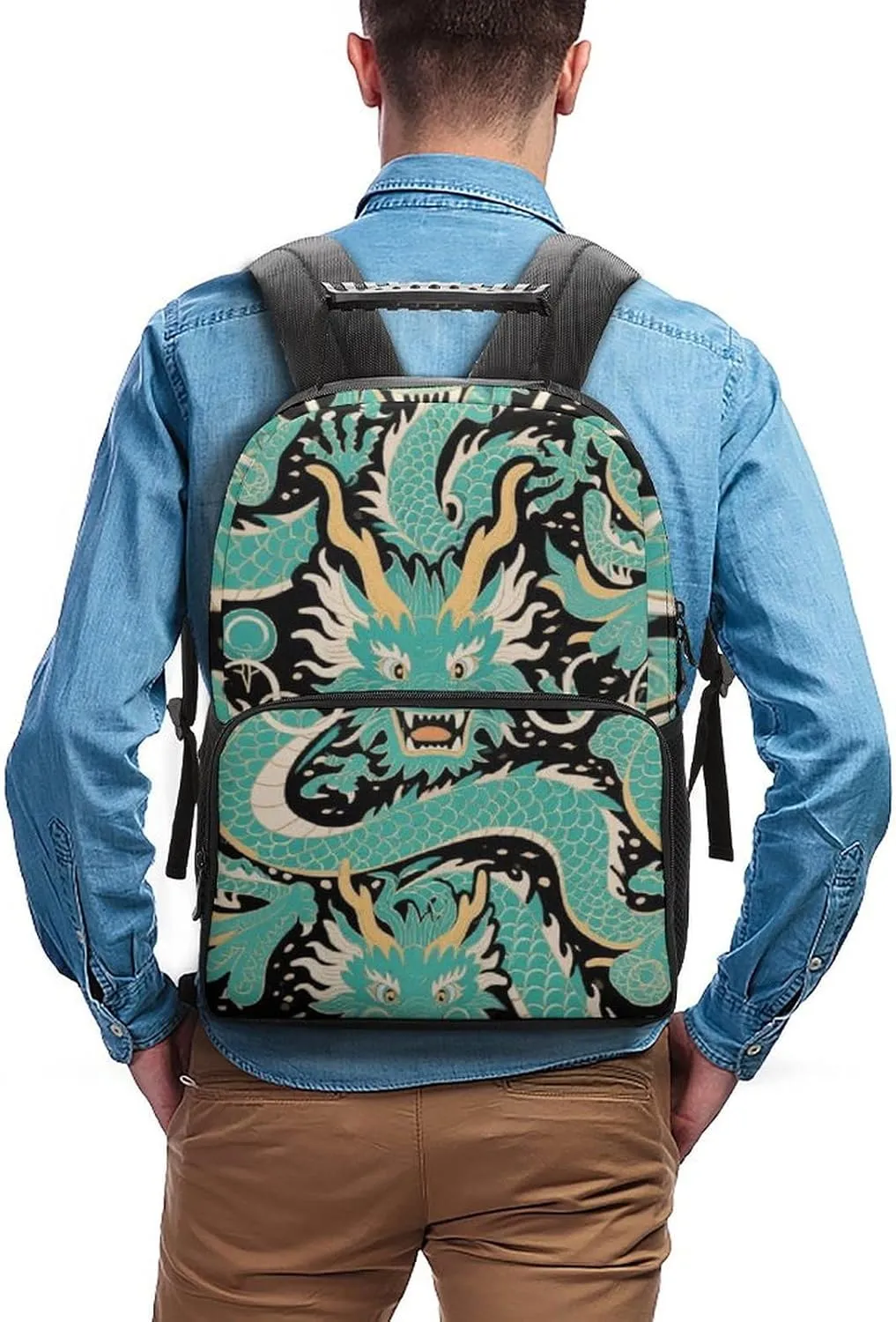 Supdreamc Women Men Polyester Chinese Dragons Art Casual Daypack Large Capacity Bookbag With Side Pockets for Sports Picnic Walking Cycling