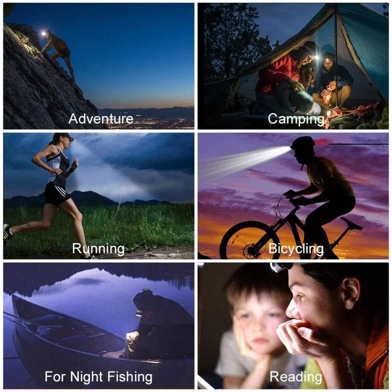 Super Bright LED Headlamp Motion Sensor Hard Hat Head Lamp Powerful Headlight USB Rechargeable