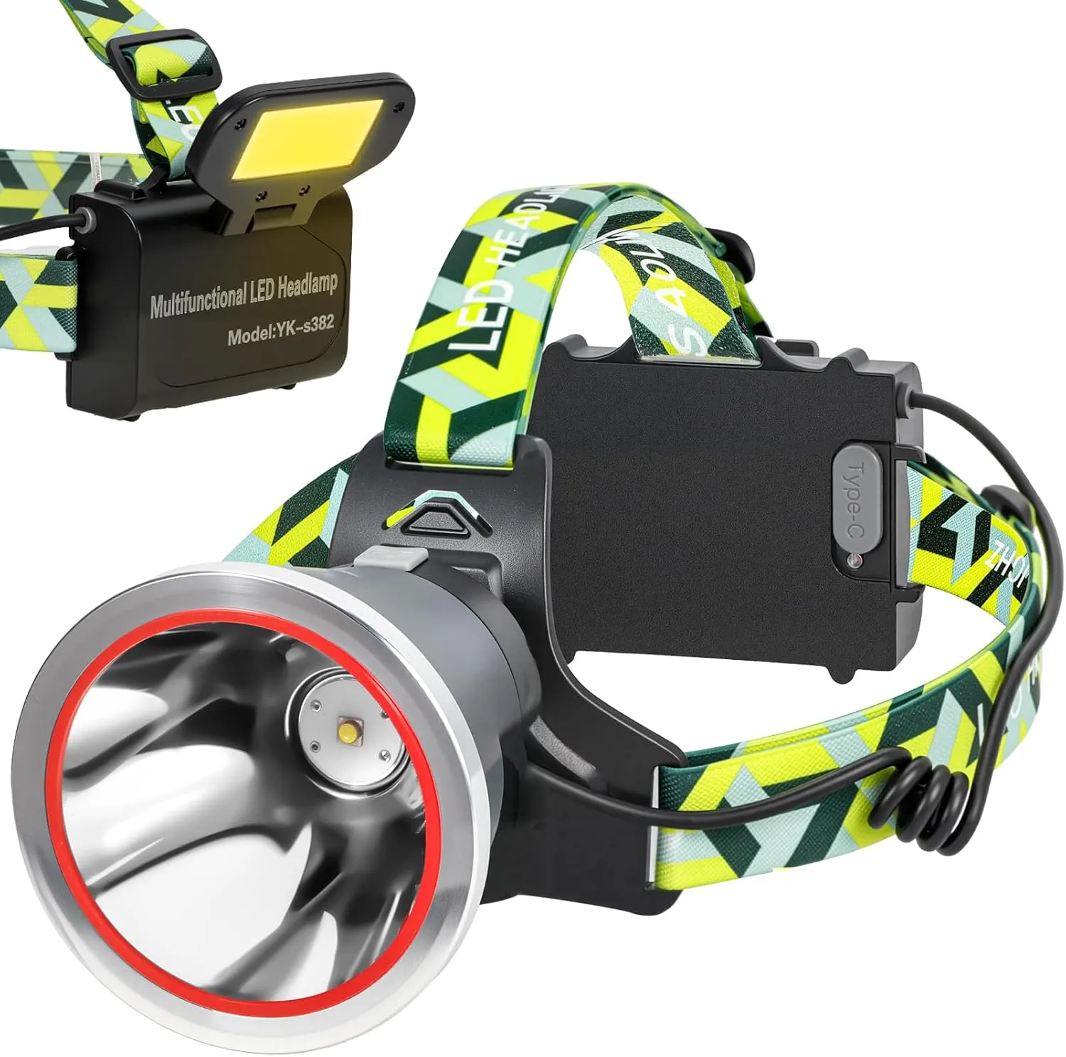 Super Bright LED Headlamp Rechargeable, High Lumen Waterproof 4 Modes Headlamp Flashlight, Lightweight Head Torch for Camping, Running, Hiking, Fishing (Spotlight-White Light)