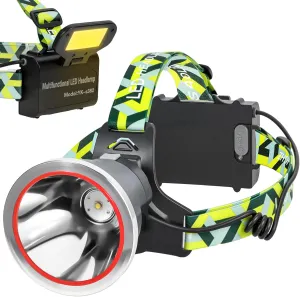 Super Bright LED Headlamp Rechargeable, High Lumen Waterproof 4 Modes Headlamp Flashlight, Lightweight Head Torch for Camping, Running, Hiking, Fishing (Spotlight-White Light)