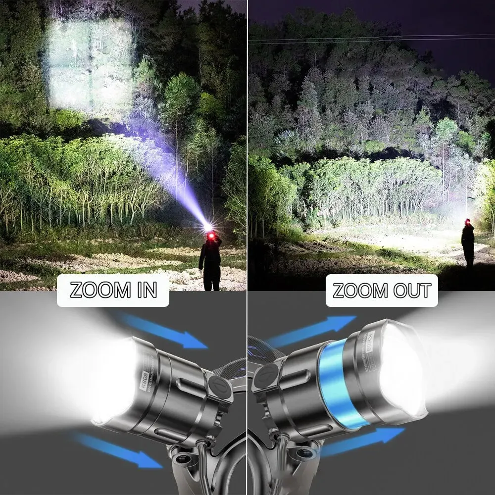 Super Bright LED Headlamp, XHP90 Lamp Beads, 4500 Lumens, Waterproof Headlight, Power Display, USB Rechargeable, For Exploration, Hunting, Fishing