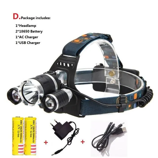 Super Bright Triple LED Headlamp (WATERPROOF & RECHARGEABLE)