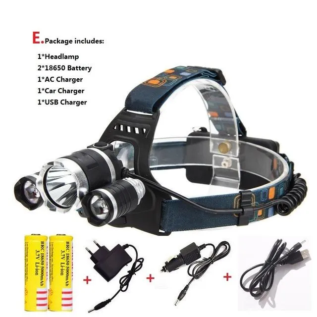 Super Bright Triple LED Headlamp (WATERPROOF & RECHARGEABLE)