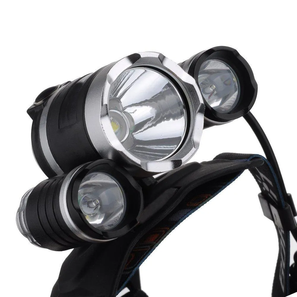 Super Bright Triple LED Headlamp (WATERPROOF & RECHARGEABLE)