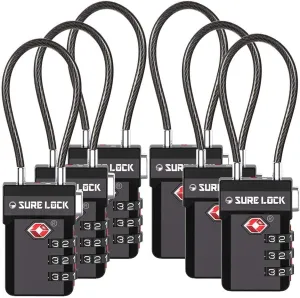 SURE LOCK TSA Approved 3-Digit Combination Luggage Locks – Open Alert Indicator, Re-settable Code with Zinc Alloy Body, Easy-Read Dials for Suitcase, Backpack, Gym Locker & Toolbox (Multiple Colors)