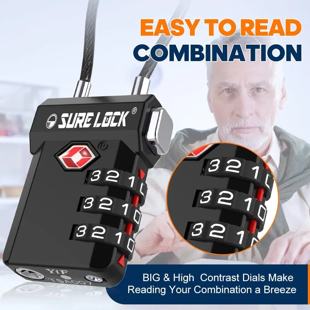 SURE LOCK TSA Approved 3-Digit Combination Luggage Locks – Open Alert Indicator, Re-settable Code with Zinc Alloy Body, Easy-Read Dials for Suitcase, Backpack, Gym Locker & Toolbox (Multiple Colors)