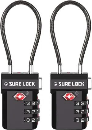 SURE LOCK TSA Approved 3-Digit Combination Luggage Locks – Open Alert Indicator, Re-settable Code with Zinc Alloy Body, Easy-Read Dials for Suitcase, Backpack, Gym Locker & Toolbox (Multiple Colors)