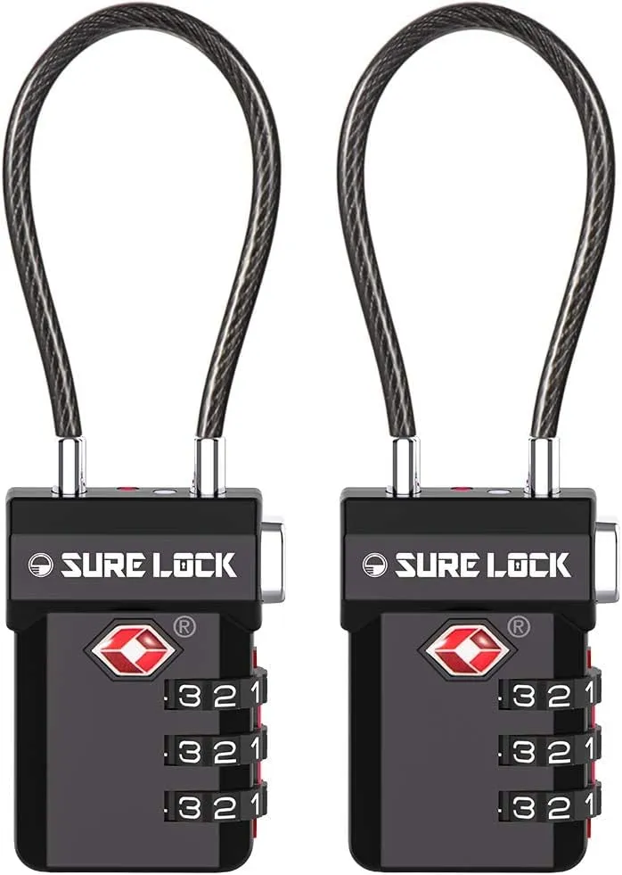 SURE LOCK TSA Approved 3-Digit Combination Luggage Locks – Open Alert Indicator, Re-settable Code with Zinc Alloy Body, Easy-Read Dials for Suitcase, Backpack, Gym Locker & Toolbox (Multiple Colors)