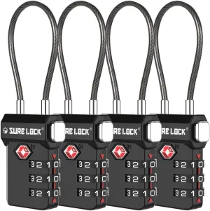 SURE LOCK TSA Approved 3-Digit Combination Luggage Locks – Open Alert Indicator, Re-settable Code with Zinc Alloy Body, Easy-Read Dials for Suitcase, Backpack, Gym Locker & Toolbox (Multiple Colors)