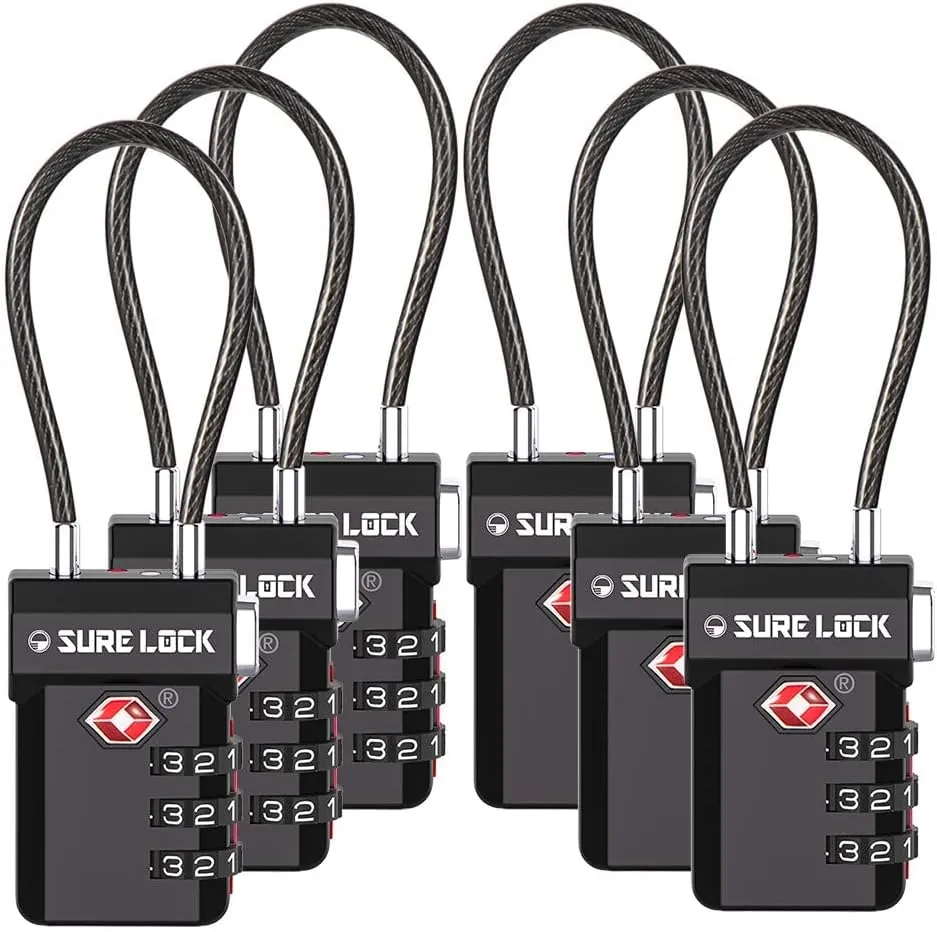 SURE LOCK TSA Approved 3-Digit Combination Luggage Locks – Open Alert Indicator, Re-settable Code with Zinc Alloy Body, Easy-Read Dials for Suitcase, Backpack, Gym Locker & Toolbox (Multiple Colors)