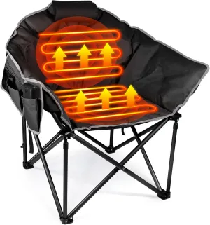 Suteck Heated Camping Chair, Oversized Outdoor Portable Heated Folding Chairs with 12V 20,000mAh Power Bank, Heated Foldable Chair Seat, Heating Chair for Outdoor Sports Camping Patio, 650lbs