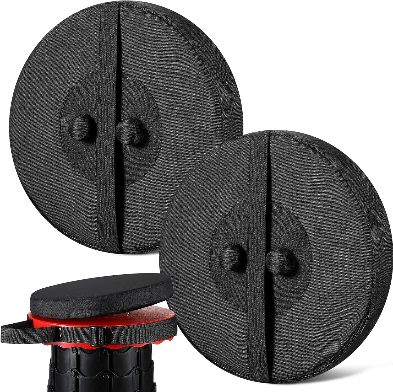 Suzile 2 Pieces Telescopic Stool Cushion (Exclude Stool) with Memory Foam Retractable Folding Stool Cushion with Elastic Strap Round Thickened Folding Cushion