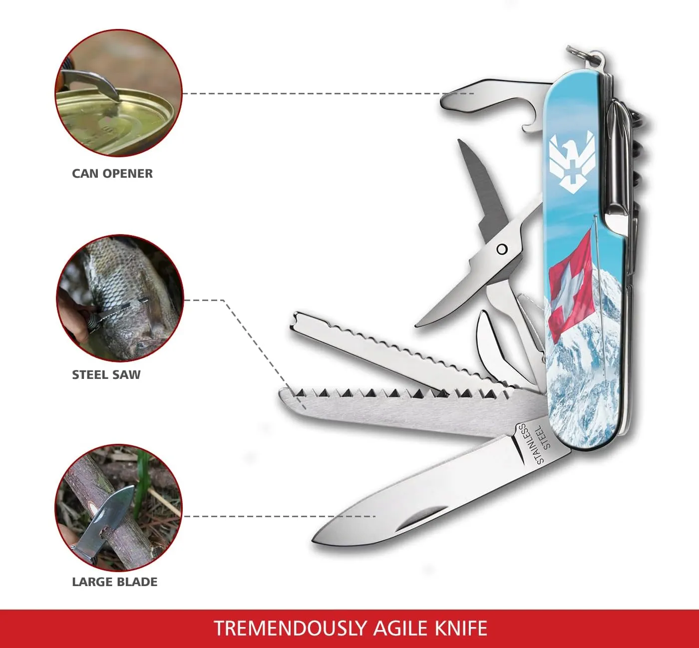 Swiss Eagle Premium Quality Multi Tool Pocket Knife for Men - Packs 12 Tools In Your Pocket - navaja suiza