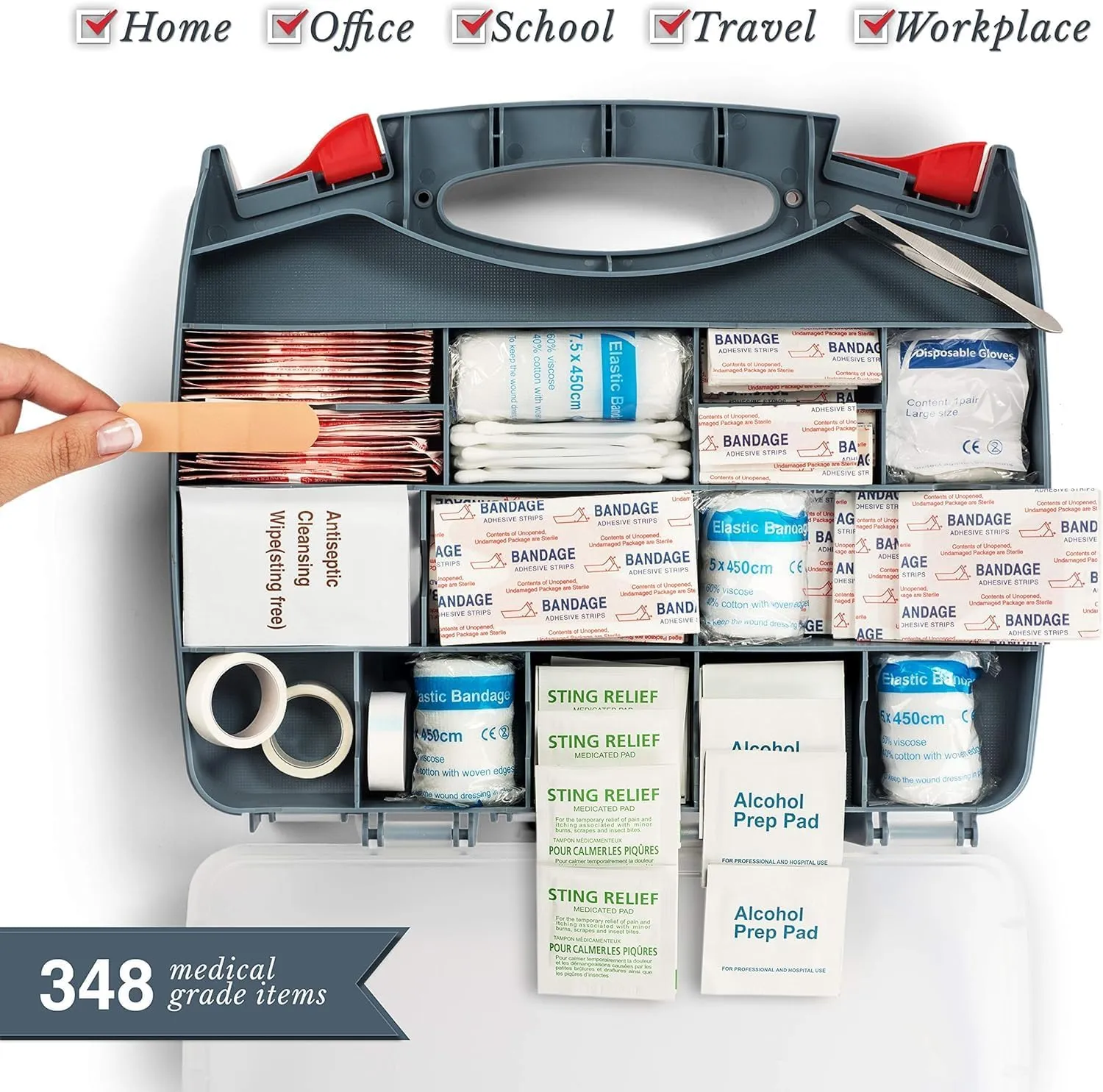 Swiss Safe 2-in-1 First Aid Kit for Car, Travel & Home, Businesses - Bonus Mini Kit for Medical Emergency Aid, Survival, Camping - FSA & HSA Eligible - 348 Pcs, Large Hardcase FAK