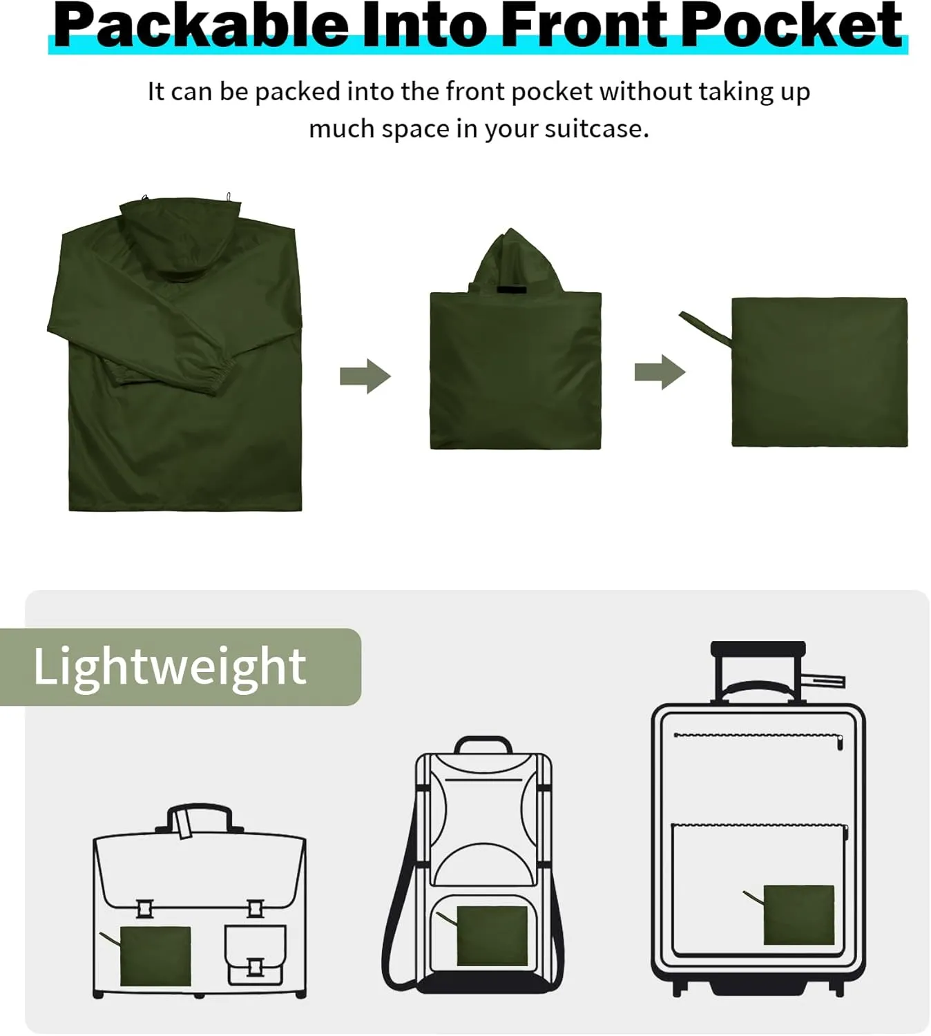 SWISSWELL Men's Rain Jacket Waterproof Lightweight Packable Pullover Windbreaker with Hood for Travel Hiking Golf