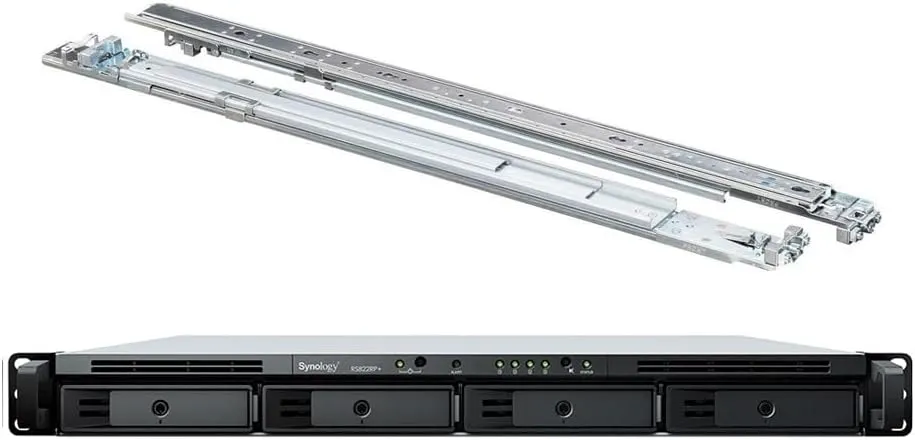 Synology RackStation RS822RP  NAS Server with Ryzen 2.2GHz CPU, 32GB Memory, 32TB HDD Storage, 4 x 1GbE LAN Ports, Redundant Power, DSM Operating System Bundle with Rail kit