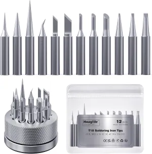 T18 Soldering Iron Tips with Tip Holder for Hakko FX-888D FX-888 FX8801 FX-600, and More Soldering Stations/Guns - Replacement Solder Tips for Welding Equipment & Accessories (12 pcs)