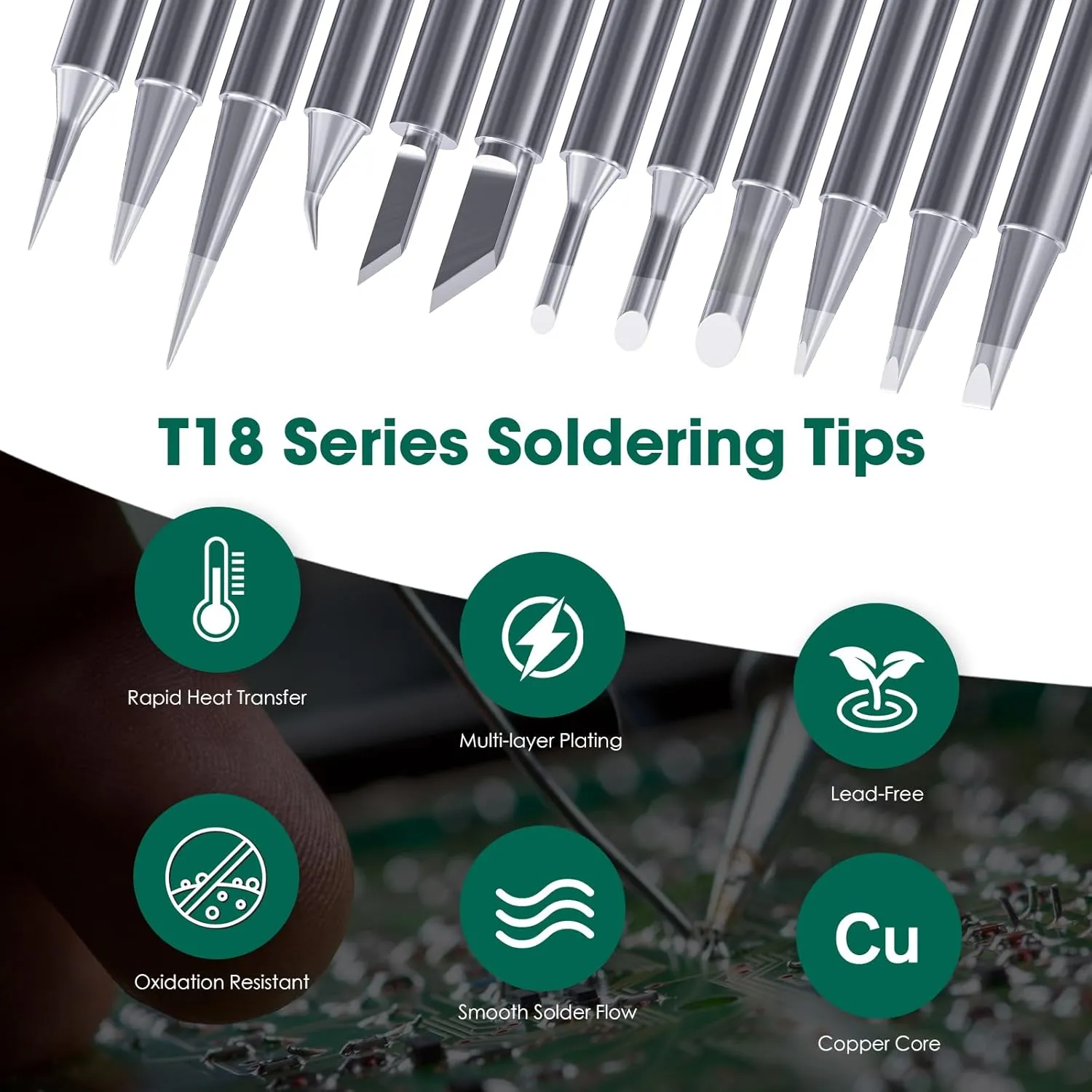 T18 Soldering Iron Tips with Tip Holder for Hakko FX-888D FX-888 FX8801 FX-600, and More Soldering Stations/Guns - Replacement Solder Tips for Welding Equipment & Accessories (12 pcs)