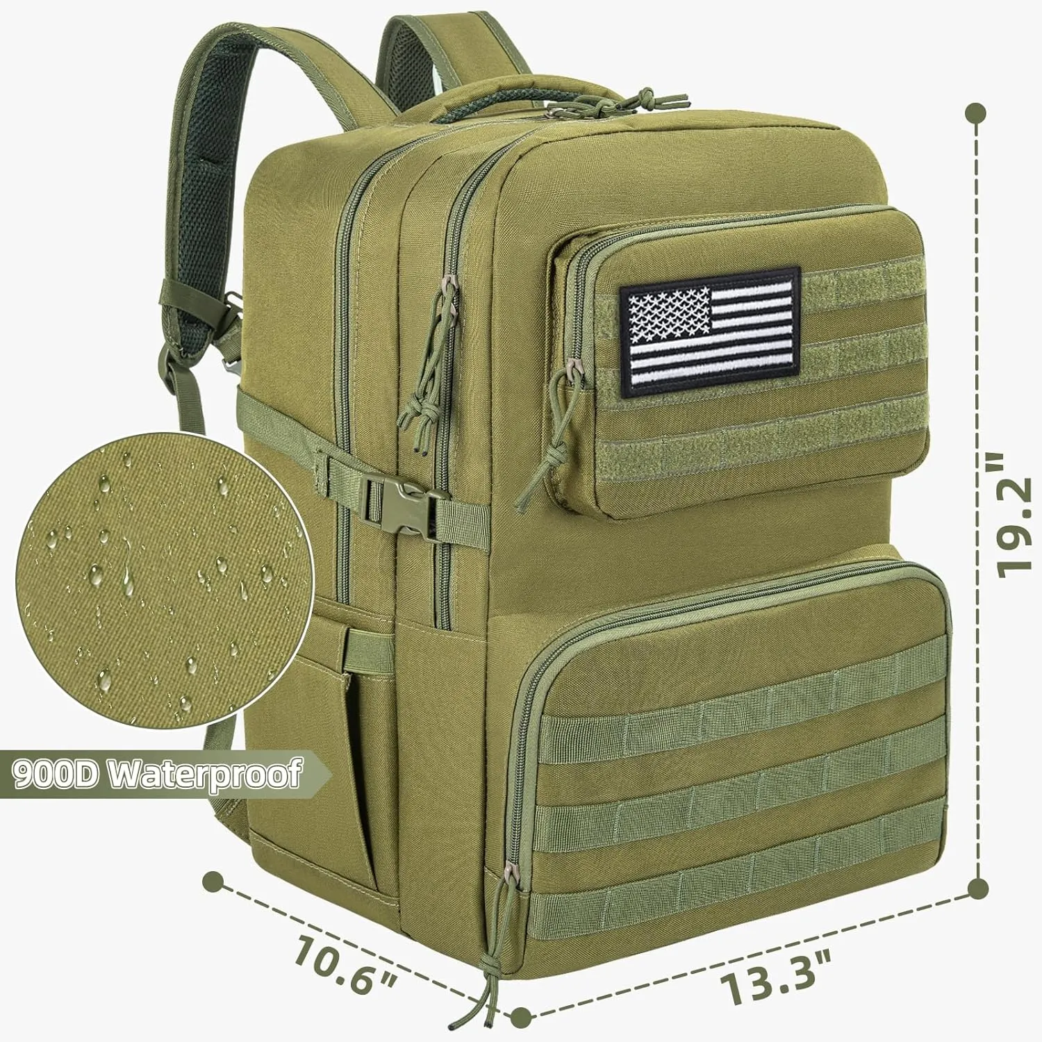 Tactical Backpack Water-resistant Military MOLLE Assault Backpack Bag for Hunting Camping Travel,13" Lx 12" W x 20" H Green