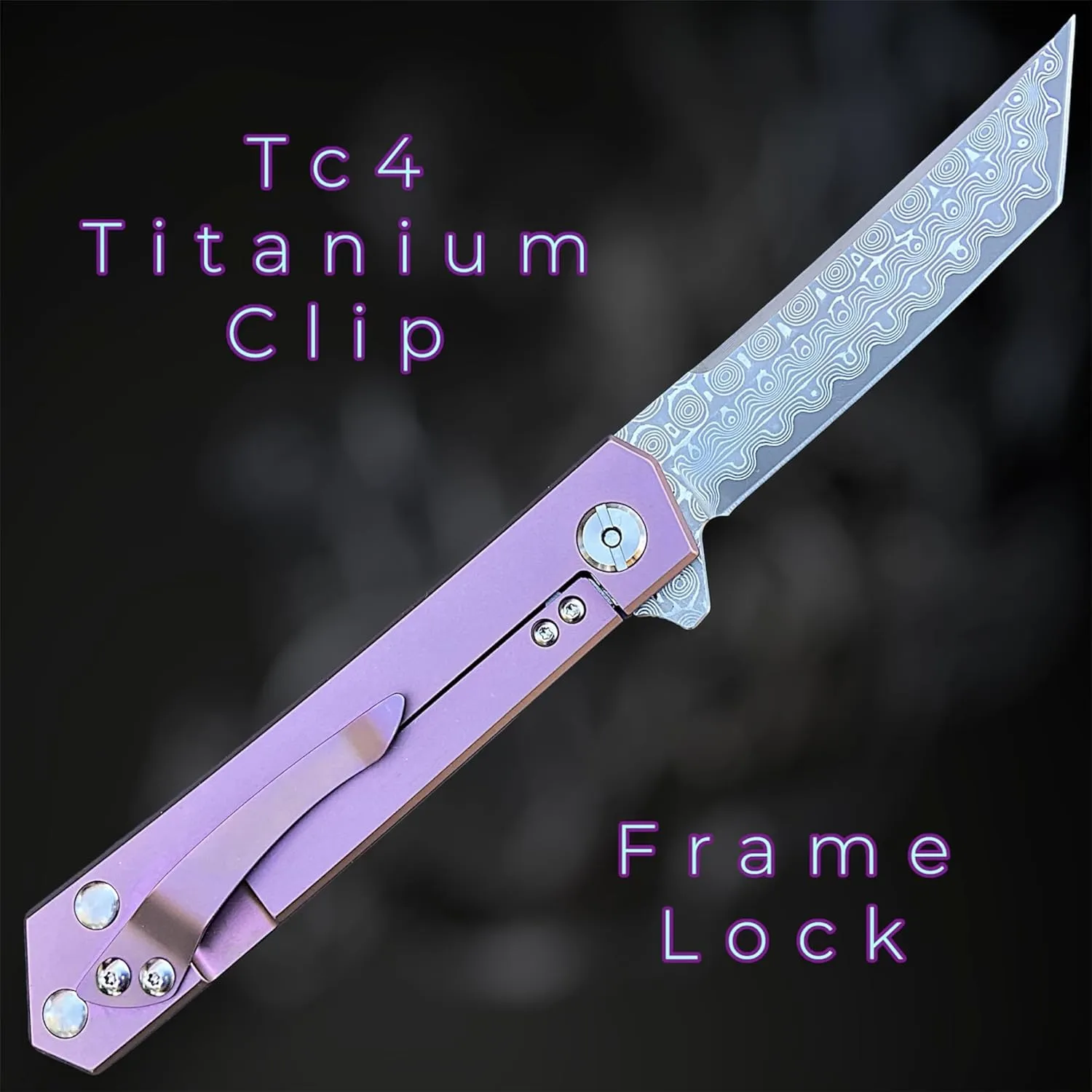TACTICAL GEARZ Damascus Pocket Folding Knife, Solid Tc4 Titanium Handle, Multi-Layered Damascus Steel VG10 Blade, Includes Sheath (Saint XT RoseGold)