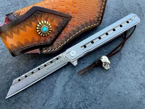 TACTICAL GEARZ Damascus Pocket Knife, Onyx XT, Tc4 Titanium Handle, 67 Multi Layered Damascus Blade & VG10 Core (XT Platinum Beast Bundle)