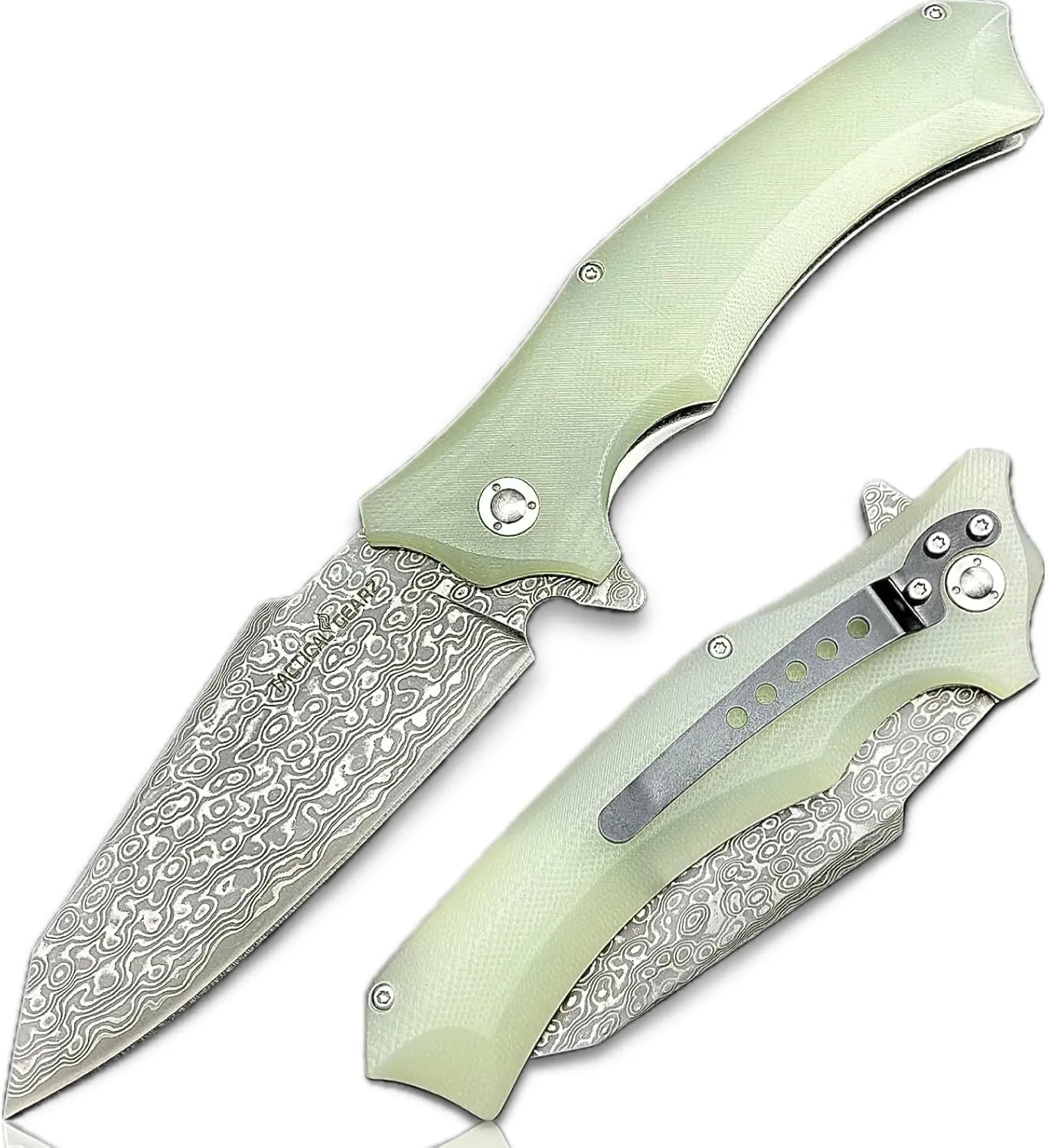 TACTICAL GEARZ Pocket Knife, Multi Layered Damascus Steel Blade w/VG10 Core, G10 Handle (Ice Vex XT)