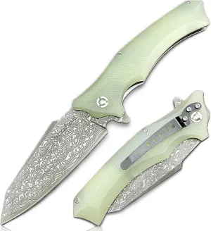 TACTICAL GEARZ Pocket Knife, Multi Layered Damascus Steel Blade w/VG10 Core, G10 Handle (Ice Vex XT)