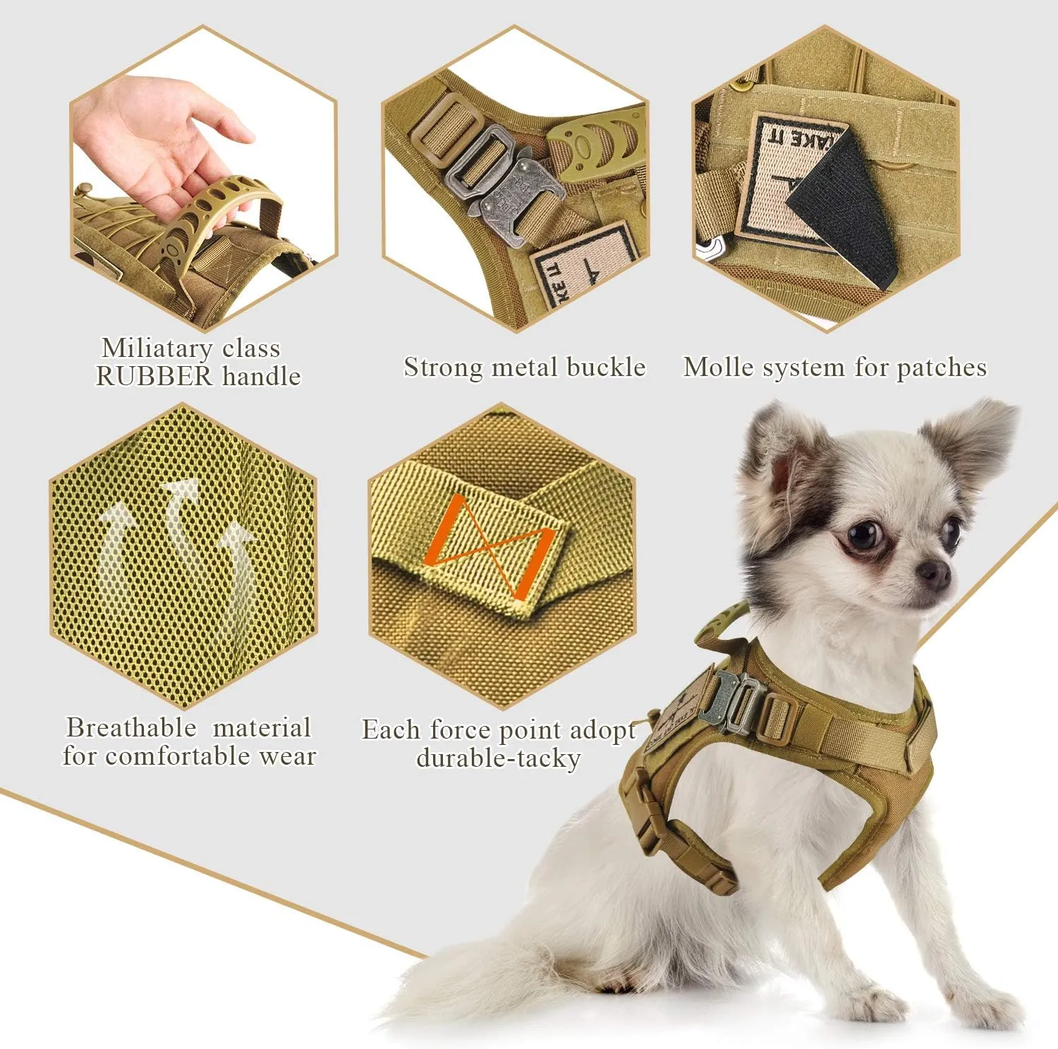 Tactical Service Dog Vest Harness K9 Military Molle Dog Vest for Outdoor Training Waterproof Pet Dog Harness with Rubber Handle & Metal Buckle