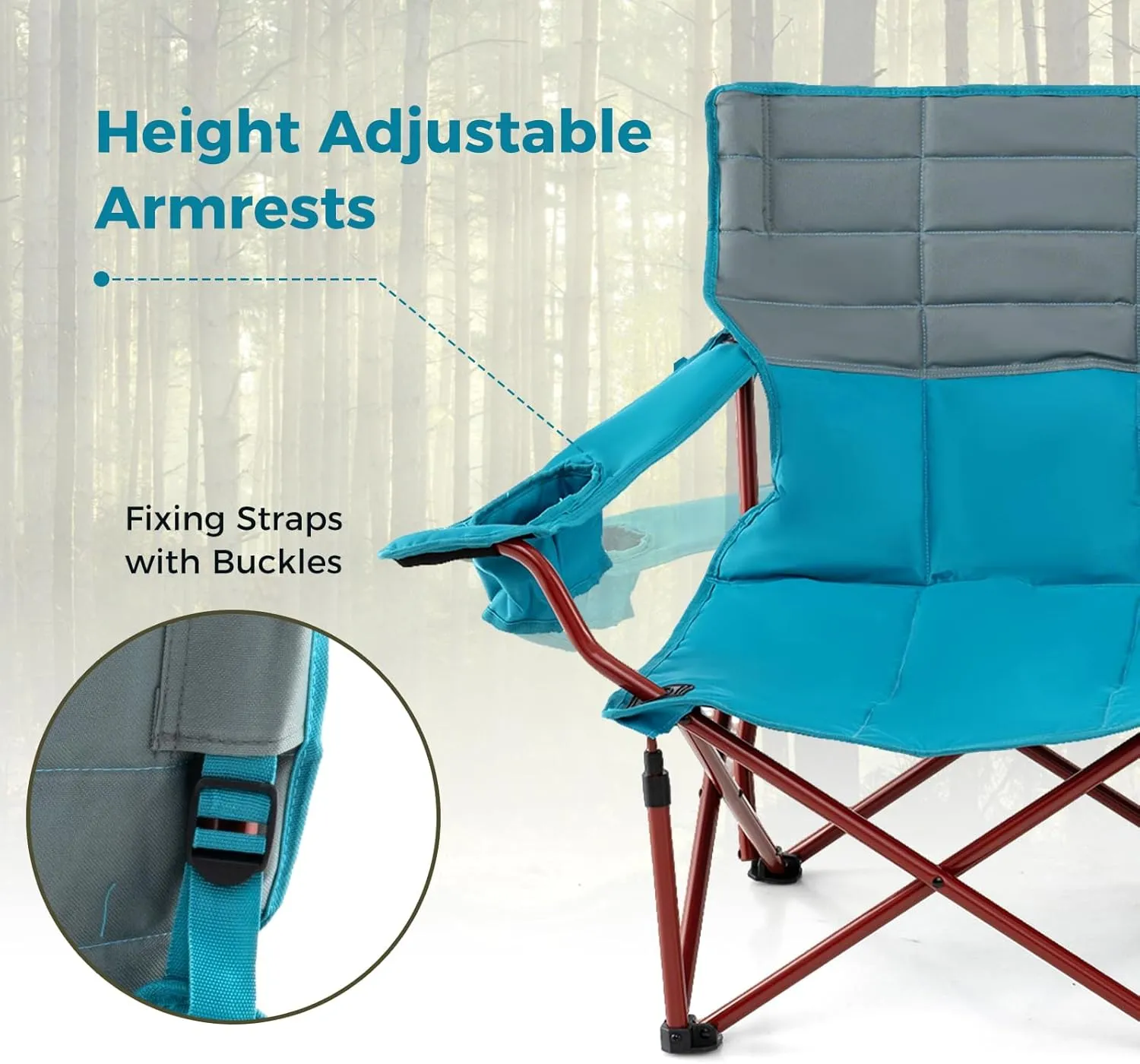 Tangkula 2 Person Oversized Camping Chair, Fully Padded Folding Loveseat Camp Chair with Adjustable Armrests, Cup Holders, Carrying Bag, Portable Double Outdoor Lawn Chair for Camping