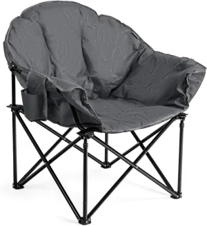 Tangkula Oversized Camping Chair, Outdoor Padded Folding Chair with Cup Holder, Moon Round Saucer Club Chair, Outside Foldable Camp Chair with Carry Bag for Picnic, Fishing, Hiking, Beach (1, Grey)
