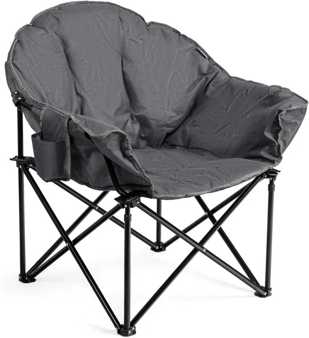 Tangkula Oversized Camping Chair, Outdoor Padded Folding Chair with Cup Holder, Moon Round Saucer Club Chair, Outside Foldable Camp Chair with Carry Bag for Picnic, Fishing, Hiking, Beach (1, Grey)
