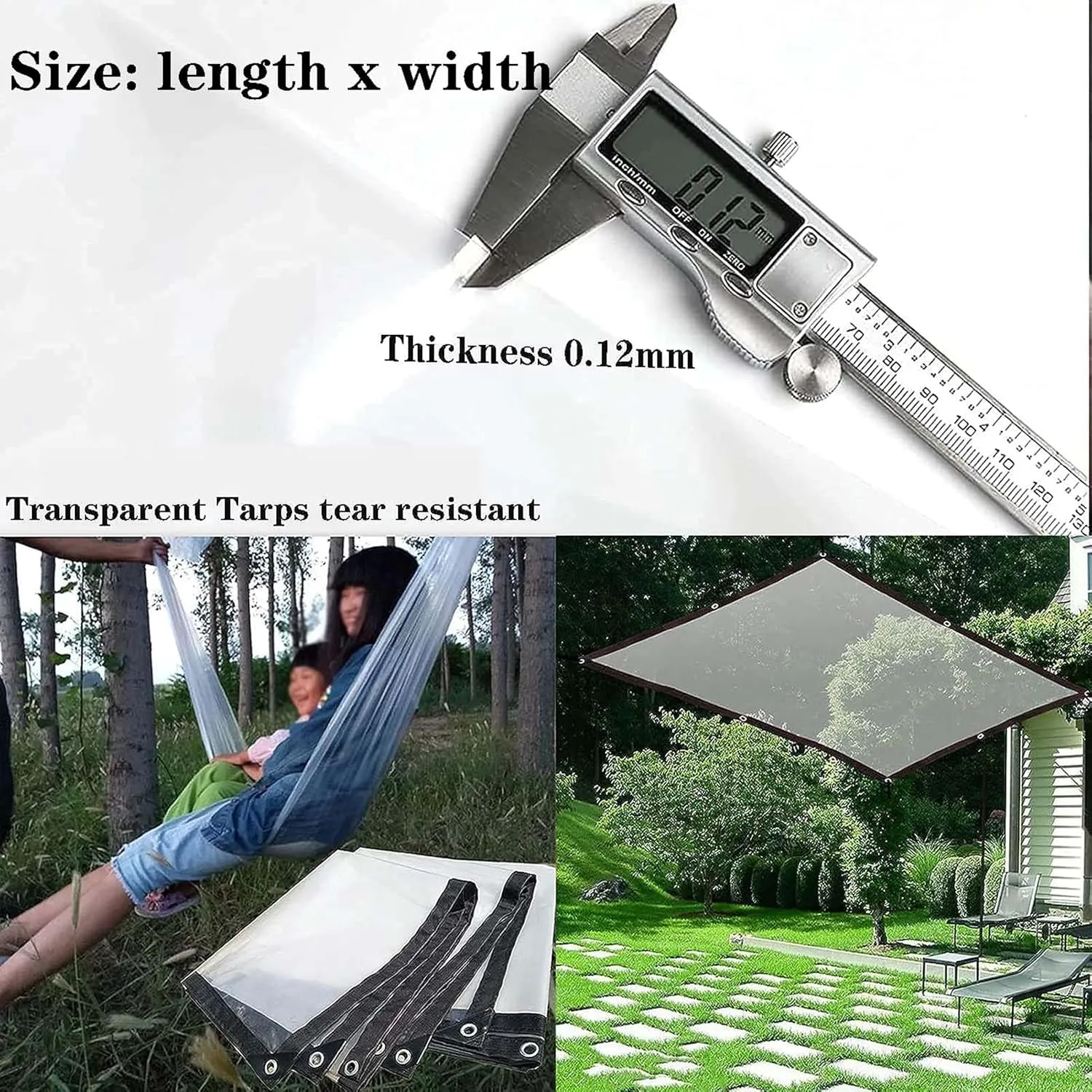 Tarpaulin Waterproof Heavy Duty 9.8x9.8ft, Plastic Transparent Tarp, PVC Material Outdoor Tarps with Eyelets, Dustproof, Windproof, for Boat Patio Garden Plants