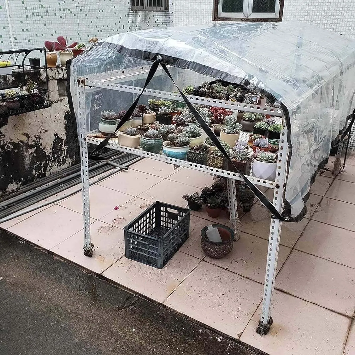 Tarpaulin Waterproof Heavy Duty 9.8x9.8ft, Plastic Transparent Tarp, PVC Material Outdoor Tarps with Eyelets, Dustproof, Windproof, for Boat Patio Garden Plants