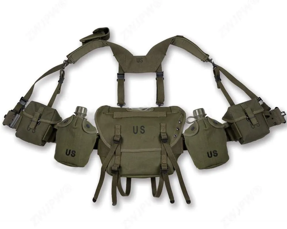 TBQATNTS WW2 Gear, Vietnam War Equipment, American M1956 M1961M14 Long Bag, Equipment Combination First Aid Kit Water Bottle Shoulder Bag