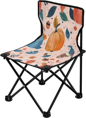 Thanksgiving Cartoon Pumpkin Portable Outdoor Folding Chair Anti-Slip Padded Oxford Cloth Stool Camping Chair Small for Beach Hiking Fishing Gardening Quad Camp Chair