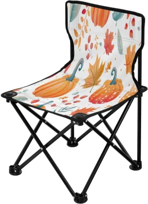 Thanksgiving Cartoon Pumpkin Portable Outdoor Folding Chair Anti-Slip Padded Oxford Cloth Stool Camping Chair Small for Beach Hiking Fishing Gardening Quad Camp Chair