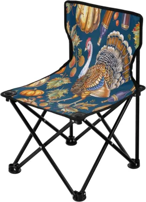 Thanksgiving Pumpkin Turkey Portable Outdoor Folding Chair Anti-Slip Padded Oxford Cloth Stool Camping Chair Small for Beach Hiking Fishing Gardening Quad Camp Chair