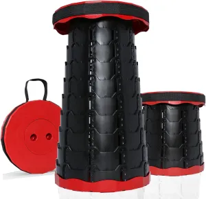 Thickened Collapsible Stool, Upgrade Foldable Stool, Portable Telescoping Seat, Adjustable Height Retractable for Fishing, Hiking, BBQ, Gardening, Outdoor Indoor Activities, Black and red