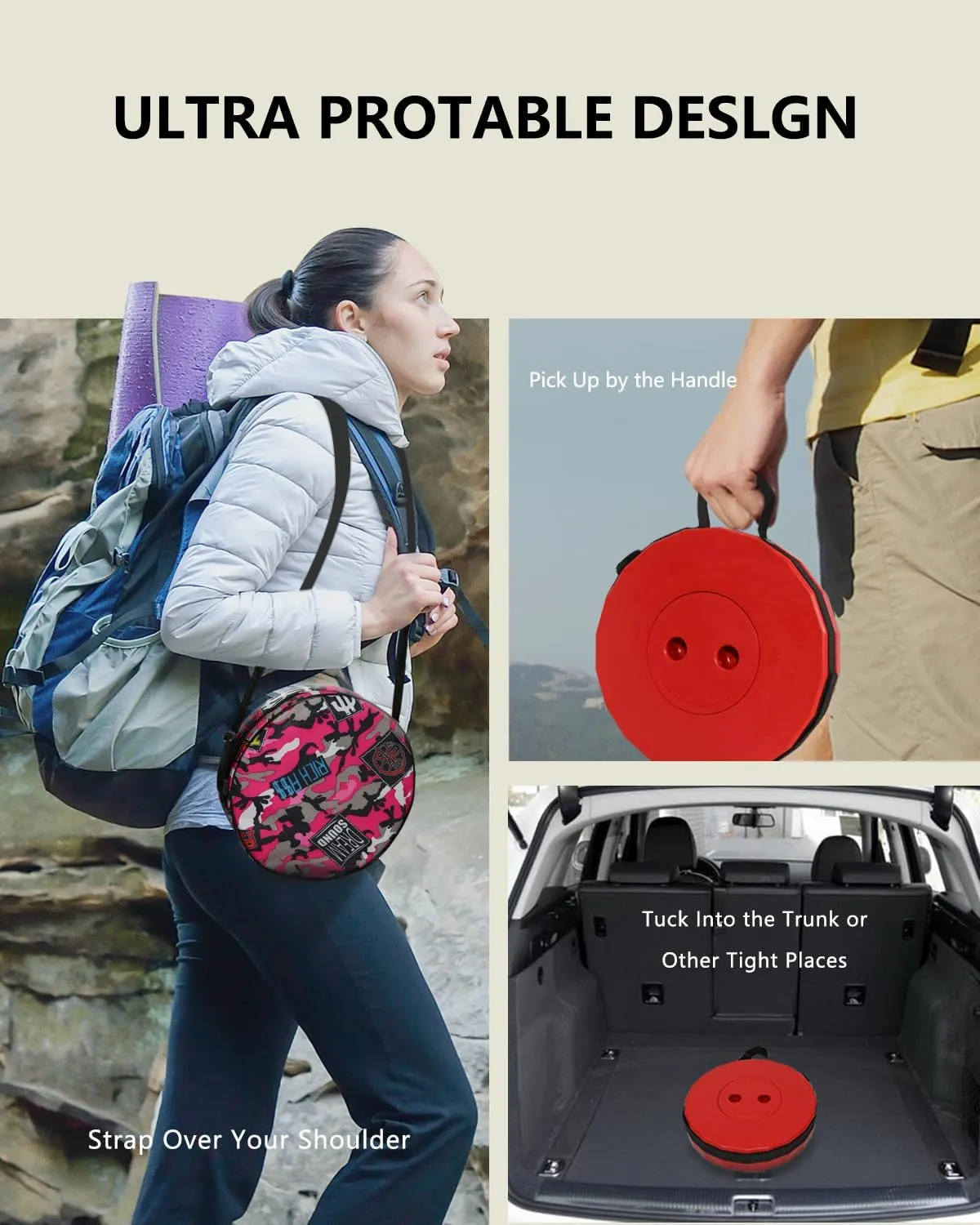 Thickened Collapsible Stool, Upgrade Foldable Stool, Portable Telescoping Seat, Adjustable Height Retractable for Fishing, Hiking, BBQ, Gardening, Outdoor Indoor Activities, Black and red